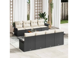 Vidaxl Conjunto de Sofá de Jardim com Almofada 9 Pcs Preto Vime Pe