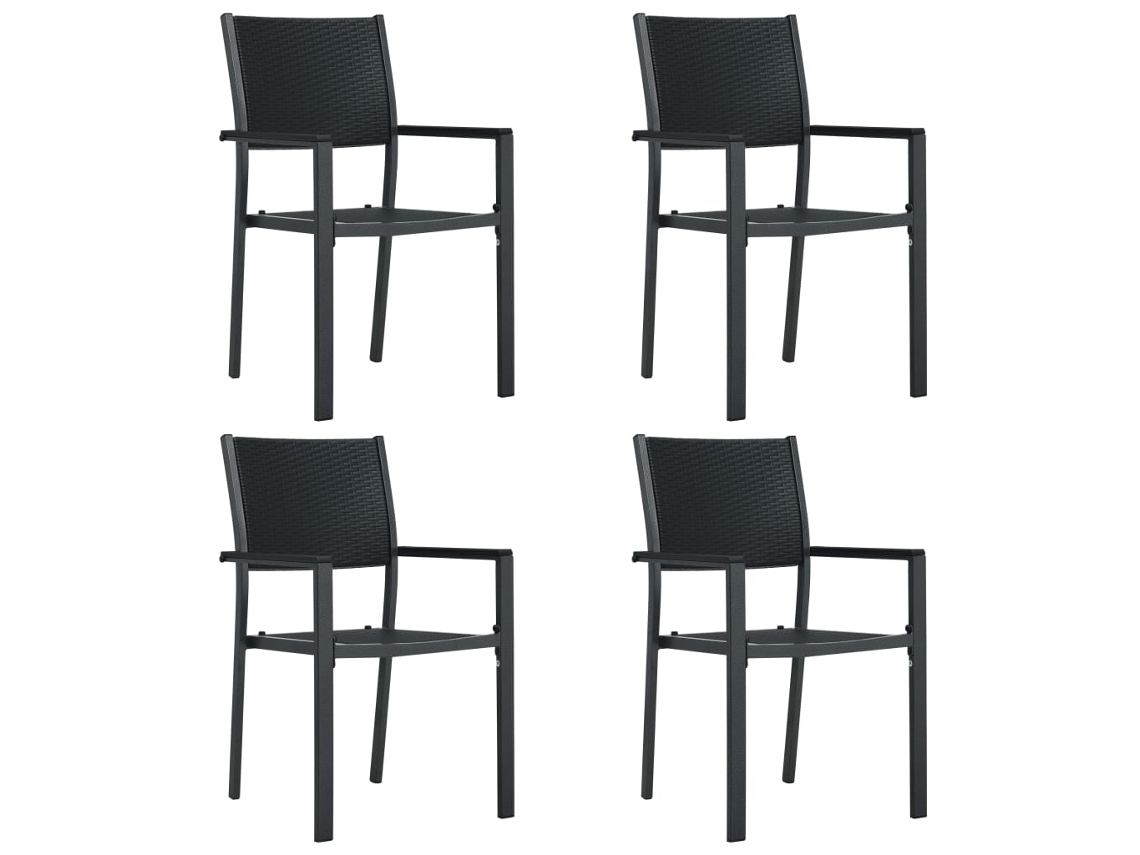 Cadeiras Jardim 4 Pcs Plástico Preto Aspeto Vime Dkd Home Decor