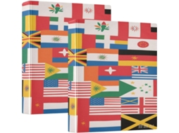 Pasta escolar com anéis redondos de 1 a 2 sacolas e mochilas, estampa colorida da bandeira nacional em design animado.