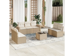 Vidaxl 8 Pcs Conjunto De Sofás P/ Jardim Com Almofadões Vime Pe Bege