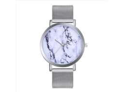 Relógio de pulso casual para homens e mulheres, analógico, com pulseira de malha, prateado.