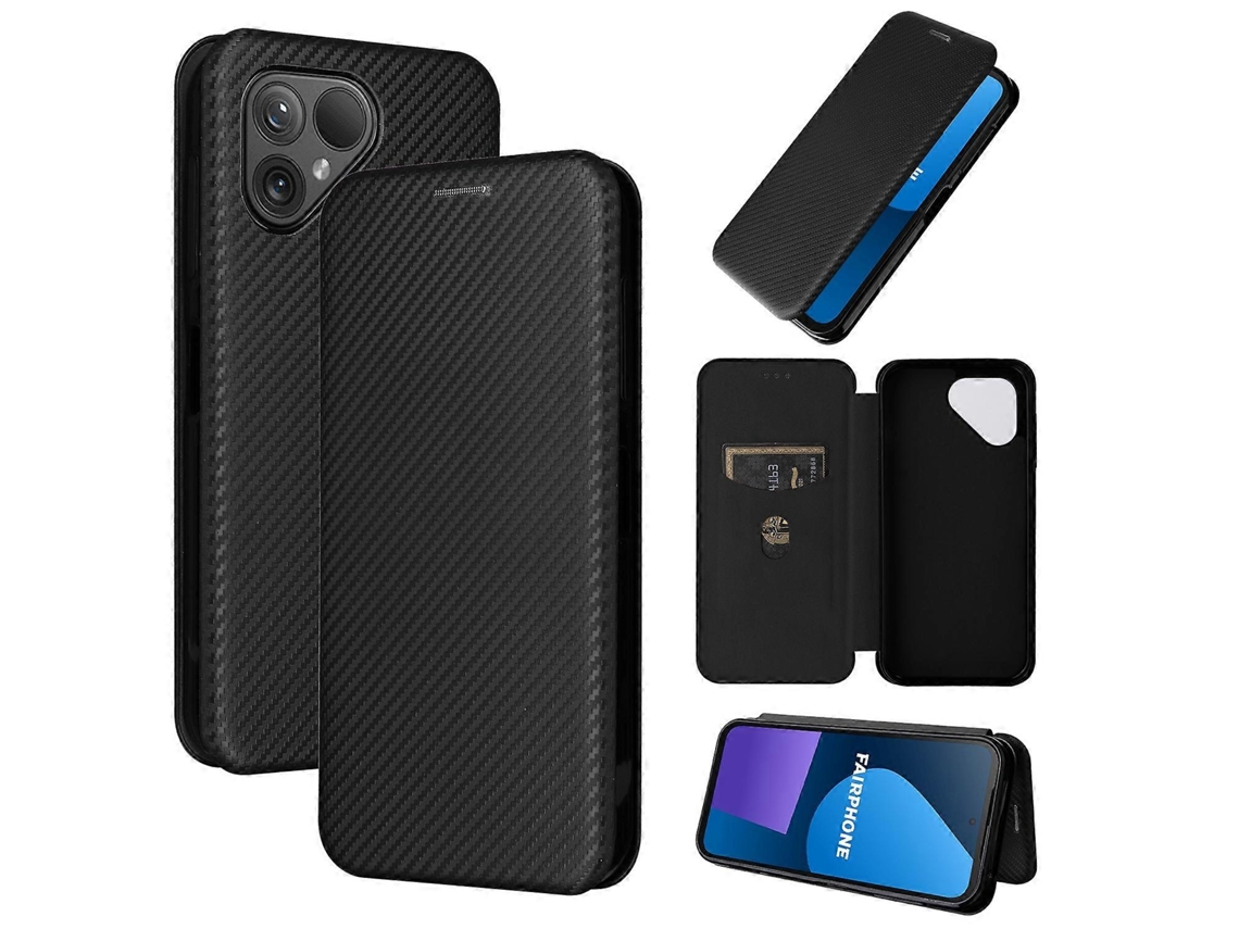 Capa De Couro Com Textura De Fibra De Carbono Para Fairphone 5