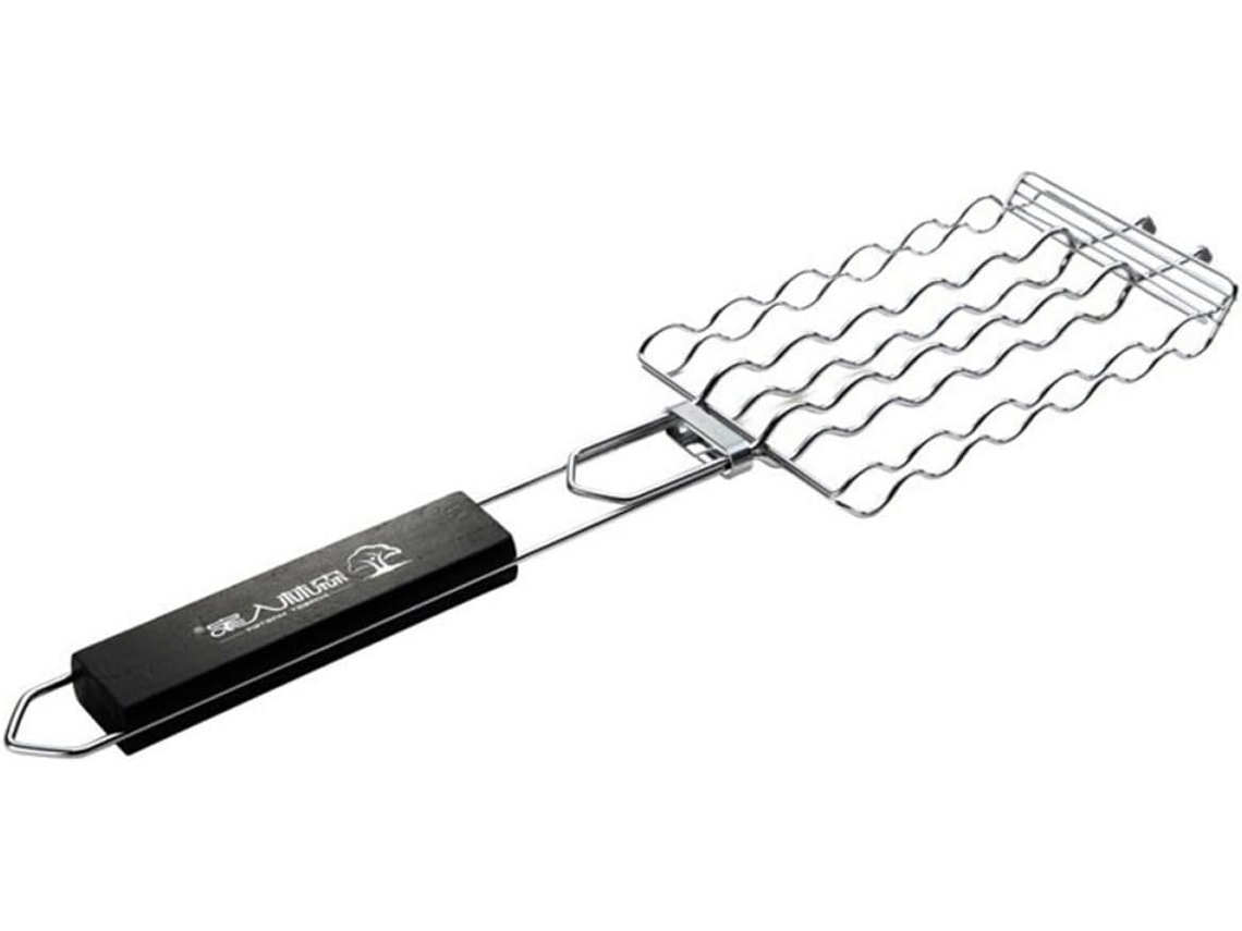 Pinça Para Churrasco Gleavi Em Malha Metálica Ondulada Com Cabo De Madeira, Acessório Para Grelhar Ao Ar Livre, Cesto