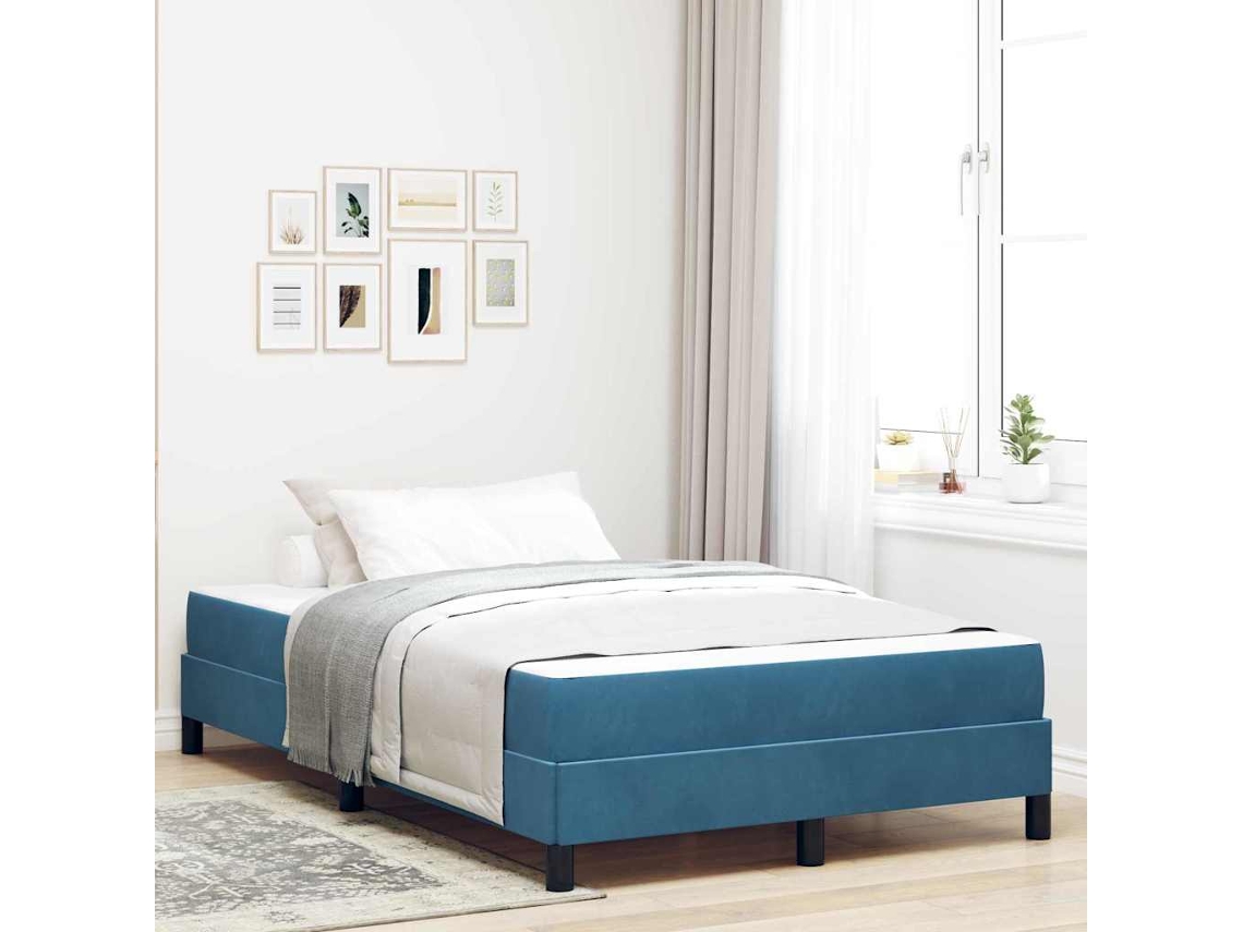 Vidaxl Cama Box Com Colchão Azul Escuro 120 X 200 Cm Tecido