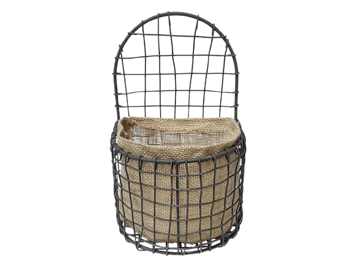 Cesta de Parede Semi redonda Grande Ferro Sacola Linho