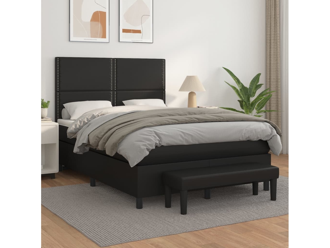 Vidaxl Cama Com Molas/colchão 140x190 Cm Couro Artificial Preto