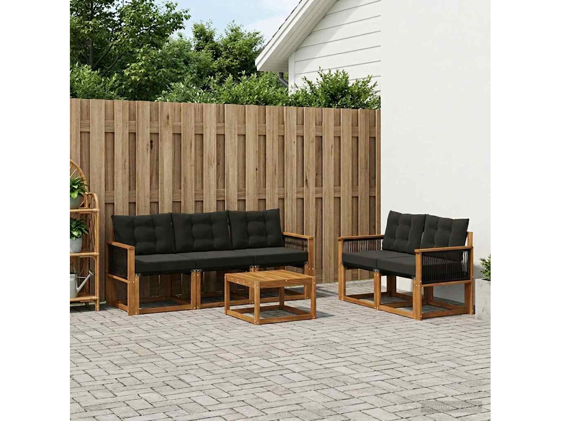 Vidaxl Conjunto De Sofás Para Exterior 6 Unid. Natural E Preto