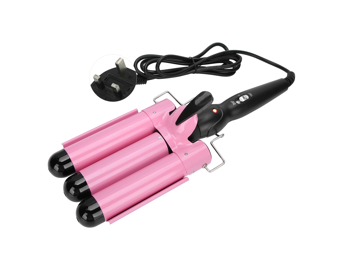 Pente De Cabelo Com 3 Barris Ferro De Cachos Ajustável Waver Crimper Ferramenta De Estilo Elétrico