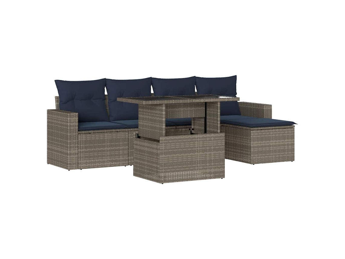 Conjunto de Sofá de Jardim, 6 Peças, Almofadas, Rattan Cinza MAISON EXCLUSIVE