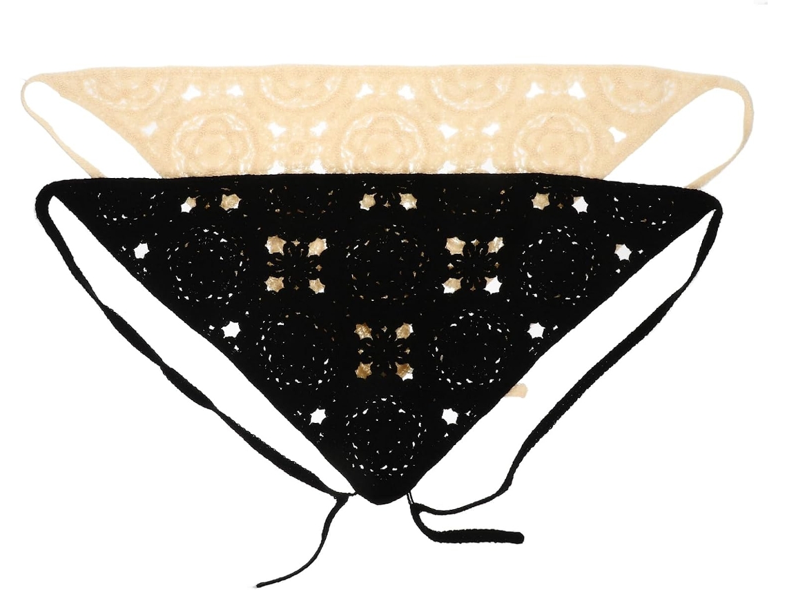 Conjunto de 2 Bandanas de Cabelo Crochê Femininas, Lenços Triangulares Tex.