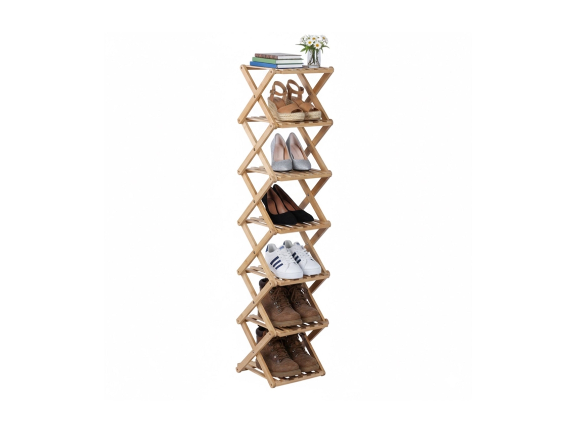 Sapateira Dobrável De Bambu Com Design Vertical Compacto