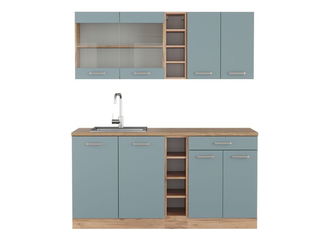 Cozinha R-Line, 160 cm sem bancada, carvalho azul-cinzento/dourado, Vicco