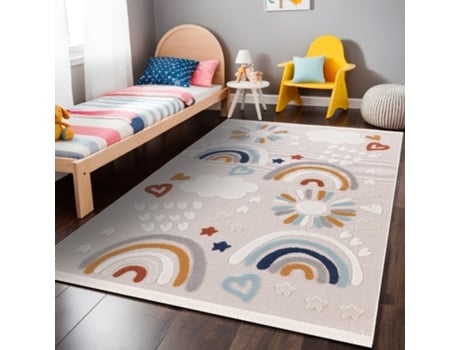 Rugura - Tapete Para Quarto Infantil 160x230cm Menina Menino Com Nuvens, Estrelas, Arco-íris, Animais E Montanhas