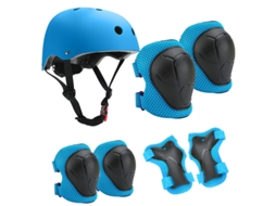 (azul) Conjunto De Equipamento De Proteção Para Crianças, Incluindo Capacete, Joelheiras, Cotoveleiras E Pulseiras Para Esportes Ao Ar Livre