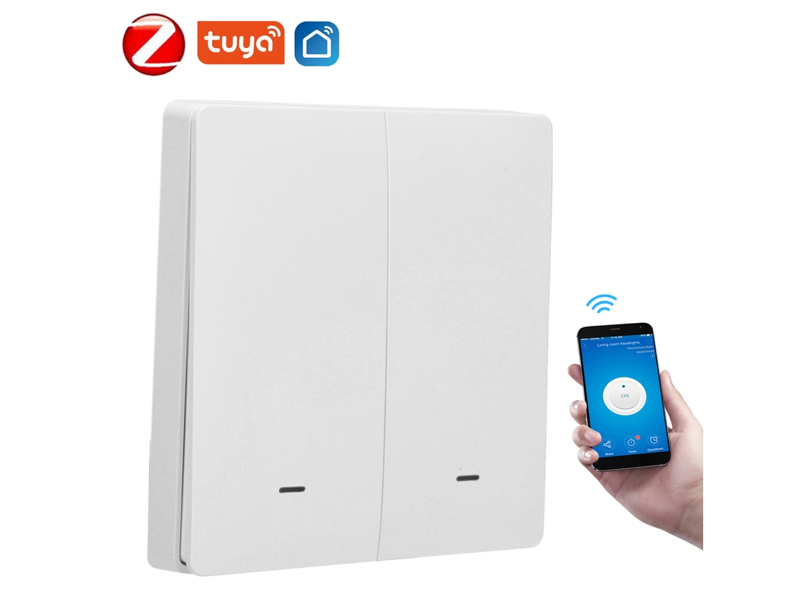 Interruptor Inteligente De Parede Com Botão, Controle Remoto Via App, Voz E Programação, Zigbee, Ac 100-240v, 2 Interruptores
