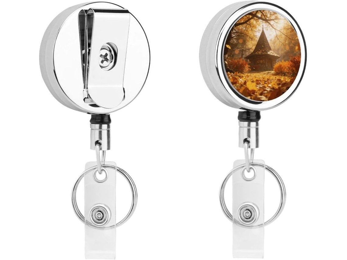Porta Crachá Retrátil De Metal Uma Pequena Casa Na Floresta Com Clipe, Portátil, Em Nylon, Com Cordão De Aço Inoxidável