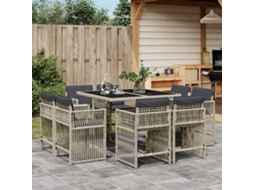 Vidaxl 9 Pcs Conjunto De Jantar P/ Jardim C/ Almofadões Cinzento Claro