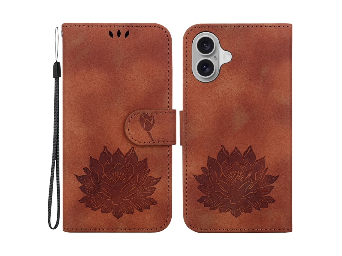 Capa Em Couro Pu, Com Suporte, Para Apple Iphone 16 - Cor Castanho