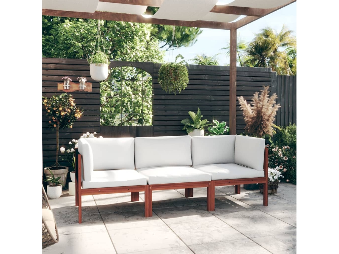 Conjunto de Sofás Jardim com Almofadões em Vime Cinzento VIDAXL