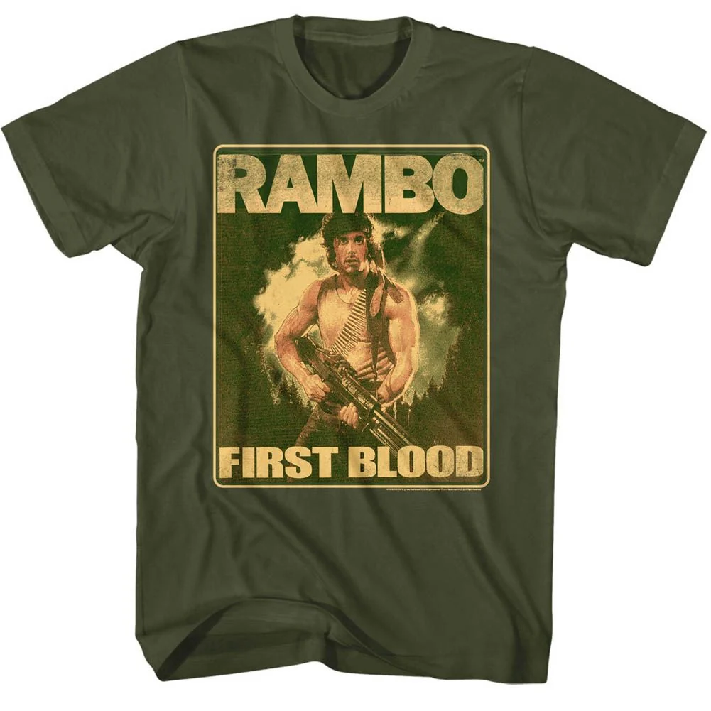 Rockinstone Rambo Movie Lil Ramblins Solid Military Green Adult T-shirt Size:xxxl