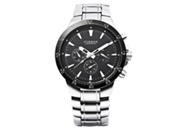 Relógio masculino elegante com movimento de quartzo e pulseira (caixa branca, mostrador preto)