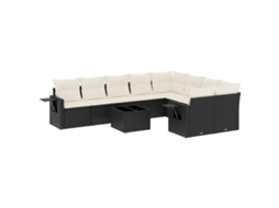 Conjunto de 10 sofás de jardim com almofadões Vime Pe Preto MAISON EXCLUSIVE
