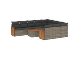 Maison Exclusive - 11 Pcs Conjunto Sofás De Jardim C/ Almofadões Vime Pe Cinzento
