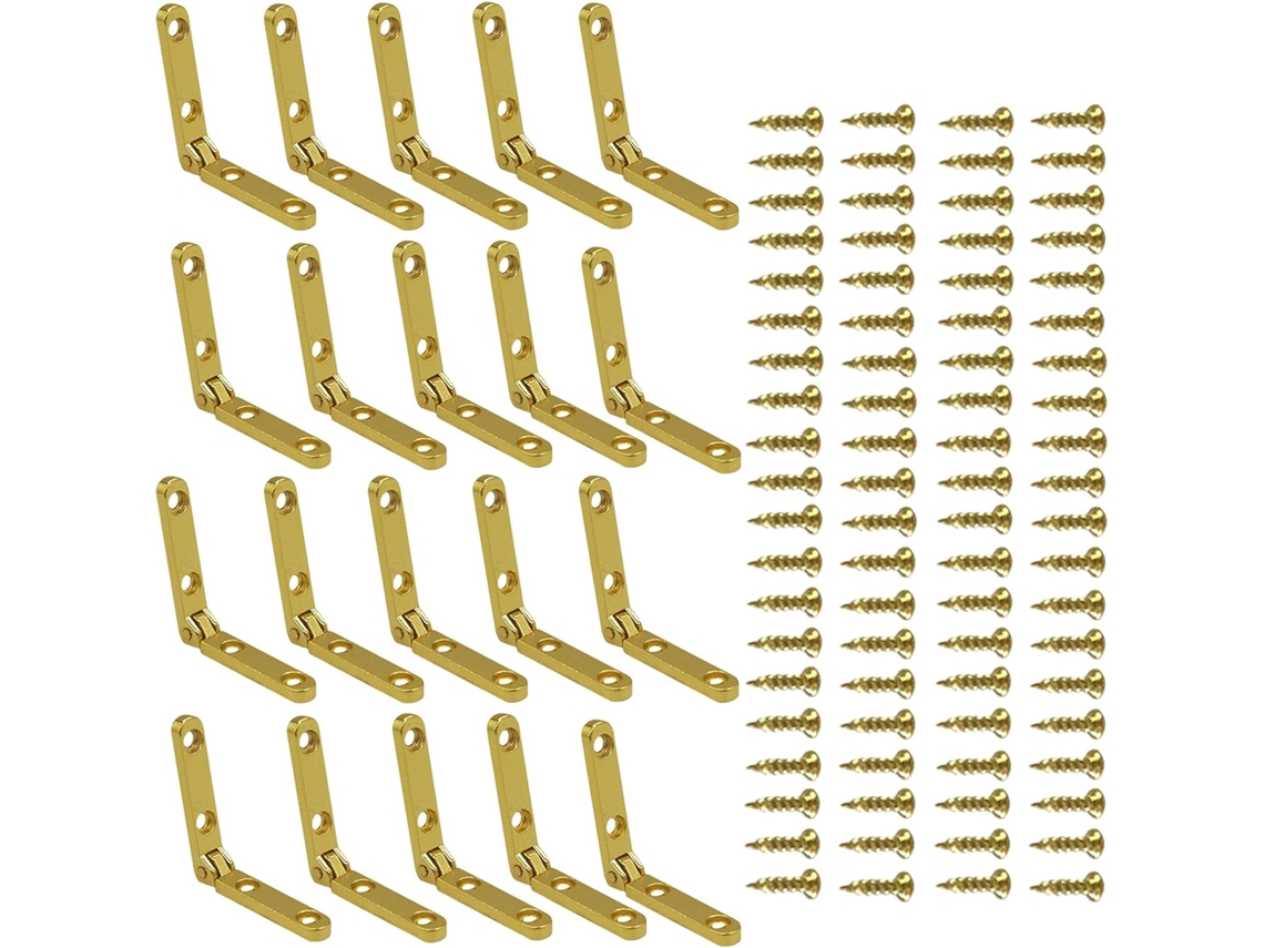 Conjunto De 30 Dobradiças Douradas 90 Graus Com Parafusos,