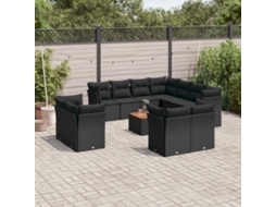 12 Pcs Conjunto De Sofá Jardim C/ Almofadões Vime Pe Preto Dkd Home Decor