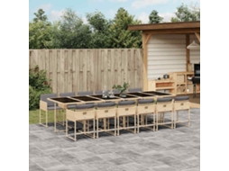 Vidaxl 13 Pcs Conj. Jantar Jardim C/ Almofadões Vime Pe Bege Misturado