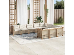 Vidaxl 10 Pcs Conjunto De Sofás P/ Jardim Com Almofadões Vime Pe Bege
