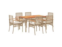 Conjunto de 7 Jantar para Jardim com Almofadões Vime Pe Bege MAISON EXCLUSIVE