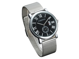 Relógio de pulso masculino de quartzo, resistente à água, com pulseira de aço inoxidável preta.