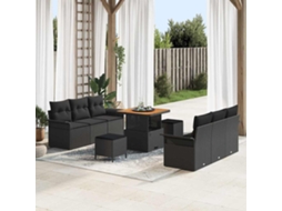 Vidaxl Conjunto De Sofá De Jardim Com Almofada 9 Pcs Preto