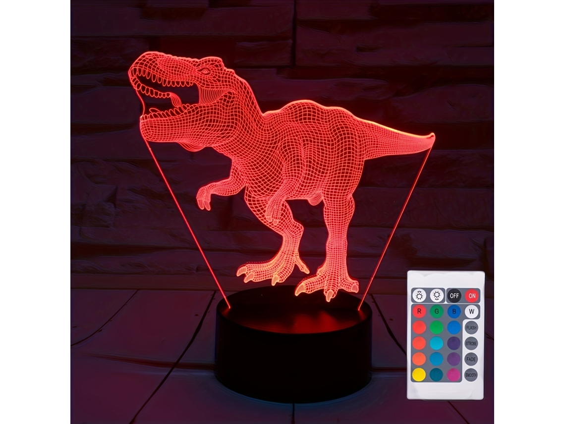 Luz Noturna Infantil, Faixa de Luz Visual 3d com Controle Remoto, 16 Mudanças de Cor, Dinossauro SIURN