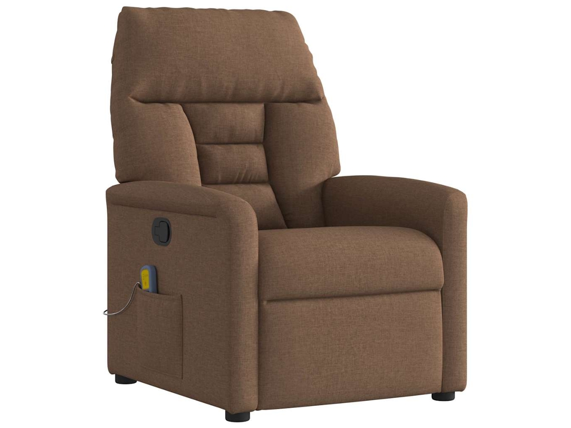 Vidaxl Poltrona De Massagens Reclinável Tecido Castanho