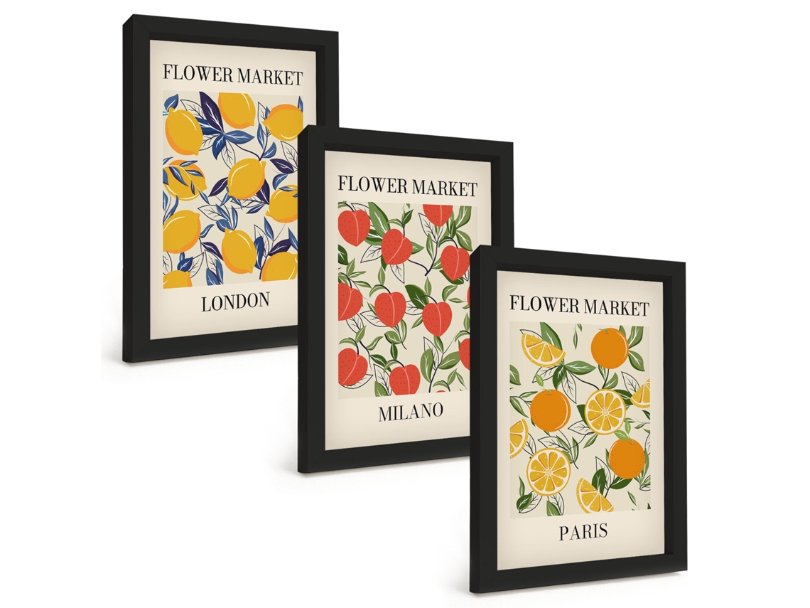 Pinturas Murais Modernaspôsteres Florais Em Cidades Moldura Preta Fotos Para O Corredor Espelharte (3 Peças 20x30 Cm)