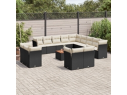 Vidaxl 14 Pcs Conjunto De Sofás P/ Jardim C/ Almofadões Vime Pe Preto