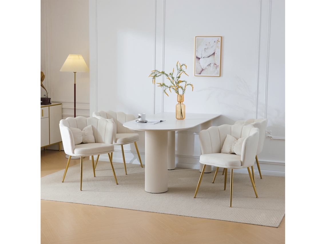 Conjunto 4 Poltronas Veludo, Pernas Douradas, Pétalas. Cs