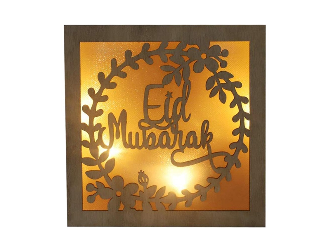 Luz Noturna Madeira 3d Lua Estrela Led Decorativa Ramadan Mubarak S/MARCA