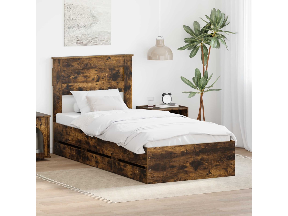 Vidaxl Estrutura Da Cama Com Gaveta Carvalho Defumado 75 X 190 Cm