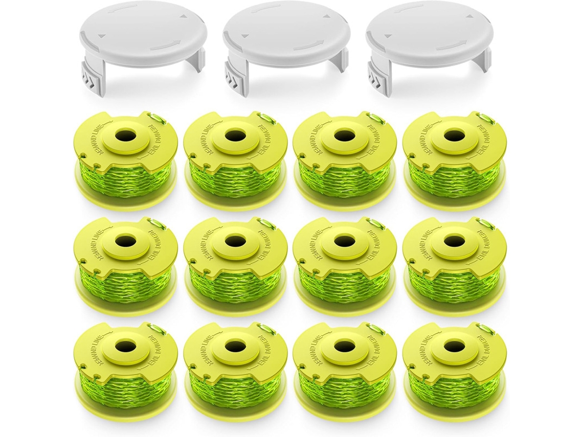 Pacote com 12 Carretéis de Fio com 3 Tampas Aparador de Grama para Ryobi Ac80rl3/ac14hca HENTEN HOME