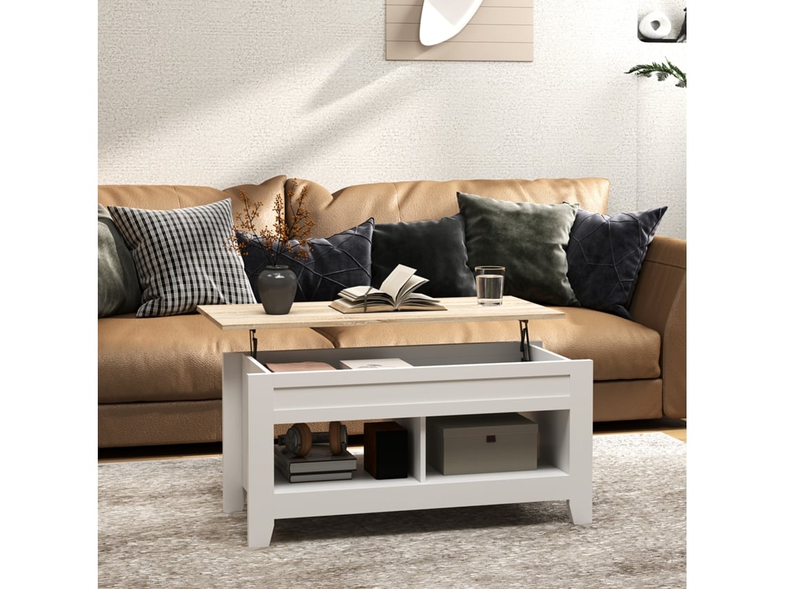Mesa De Centro, Com Tampo Elevatório, 105 × 50 × 49 Cm, Branco