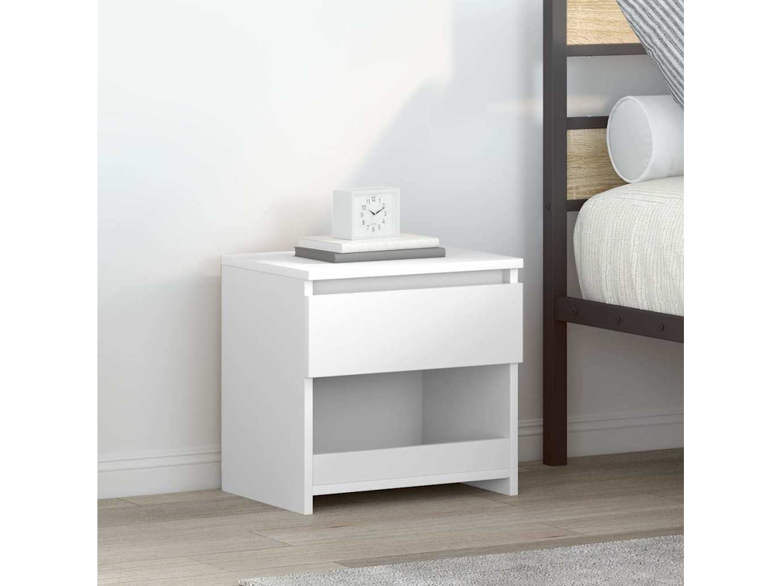 Vidaxl Mesa De Cabeceira 40x30x39 Cm Contraplacado Branco Brilhante