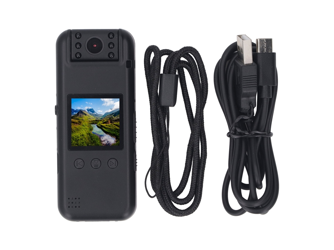 Câmera Mali portátil vestível com clip e ímã, lente rotativa 180°, gravação 2304x1296p, tela 1.3 polegadas