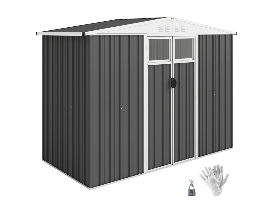 Abrigo De Jardim Em Metal 2,7 M² Com Janela, 4 Ventilação E Porta Trancável, 246 X 117 X 180 Cm, Cinza