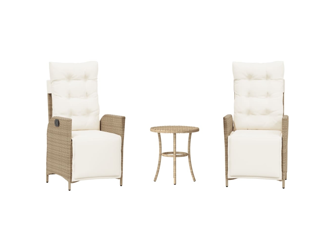 Maison Exclusive - Conjunto 3 Peças Bistrô Com Almofadões Vime Pe Bege