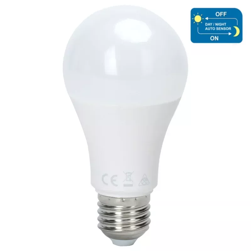 Lâmpada Led Fotossensível A60 E27 15w 6500k Branco Luz do Dia 1500lm, Lâmpada Inteligente com Sensor Crepuscular BRILVIBERA