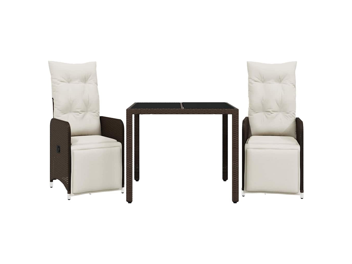 Conjunto de 3 Bistrôs de Jardim com Almofadões Vime Pe Castanho MAISON EXCLUSIVE