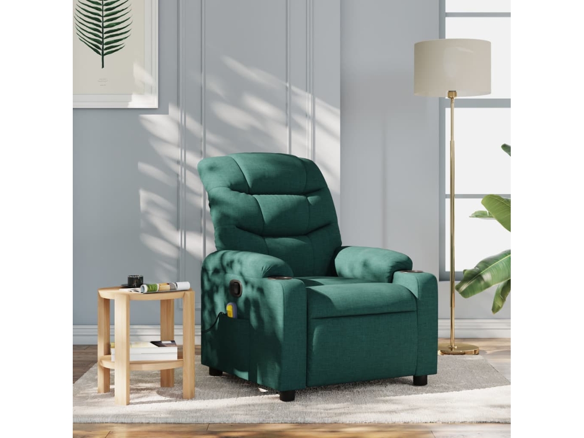 Vidaxl Poltrona De Massagem Reclinável Em Tecido Verde Escuro